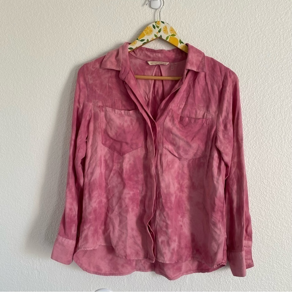 Soft Surroundings Women's Pink Tie Dye Button Front Hi-Low Top Size XS